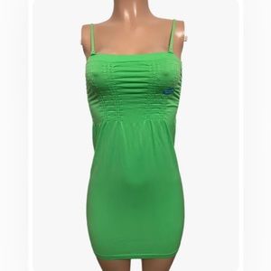 SEXY GREEN TEXTURED SEAMLESS EMPIRE FITTED TUBE COVER UP MINI CLEAVAGE DRESS 0/S